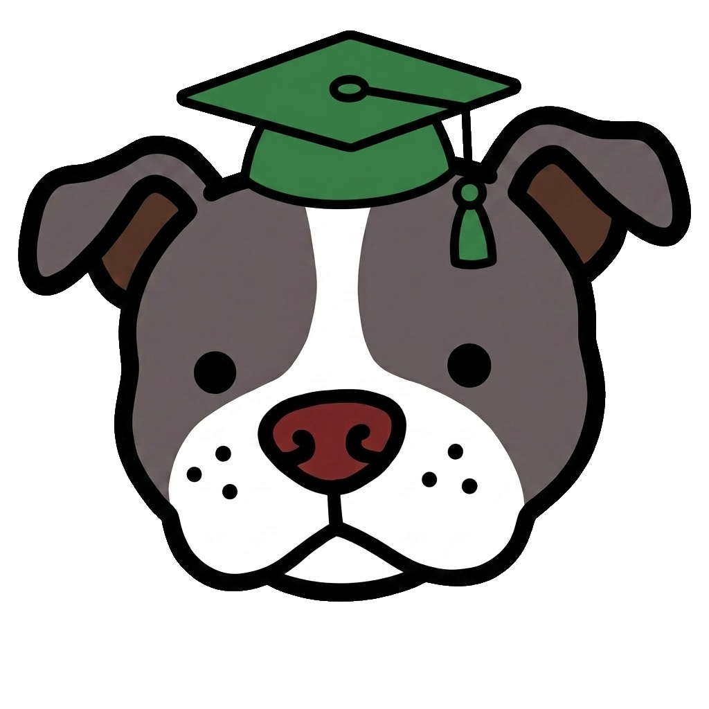 Lucky in a graduation cap